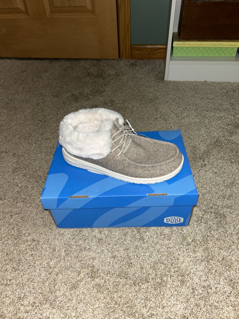 Hey Dude Women's Cozy Slip-On Shoe in Taupe with Cream Lining